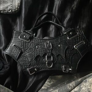 Black Crocodile-Embossed Women's Handbag